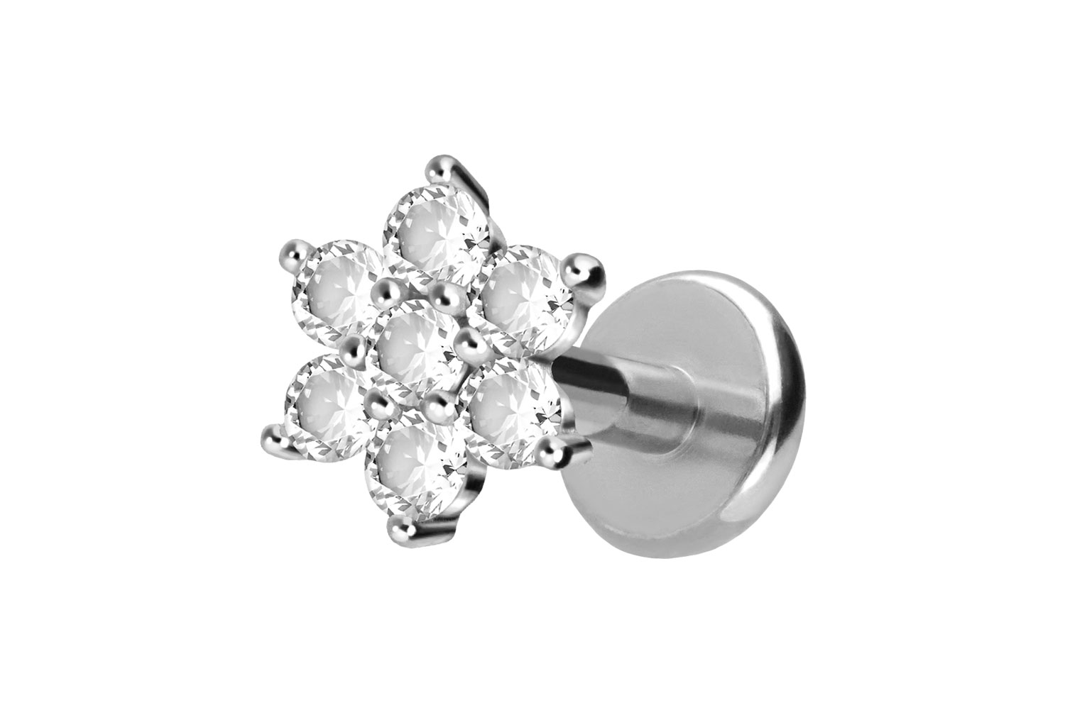 Titan Labret Piercing mit Push Fit KRISTALLBLUME